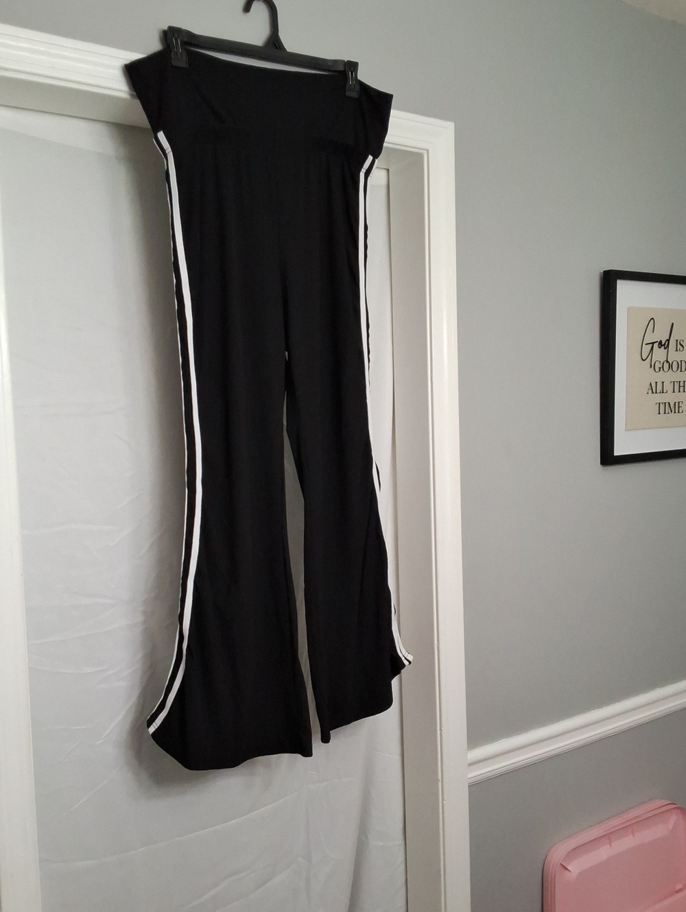 SHEIN Black Wide-Leg Pants with White Side Stripes